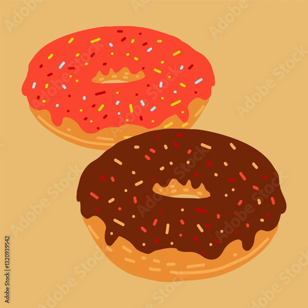 Fototapeta Set of flat vector cartoon donuts for cafe, menu, restaurants, menus, fabrics, websites