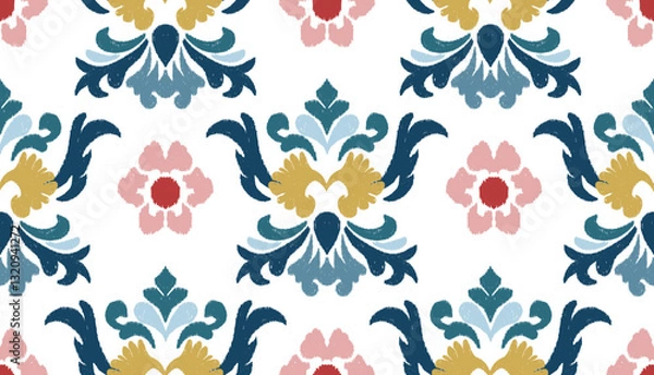 Fototapeta geometric ethnic vintage texture vector art design. textile fashion pattern line ikat seamless pattern and batik fabric texture asian background wallpaper geometry indian. Ethnic abstract ikat art .
