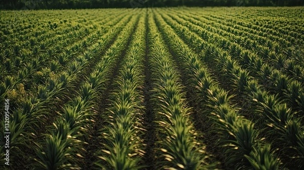 Fototapeta Agricultural Harmony, Verdant Rows of Crops Stretching to the Horizon
