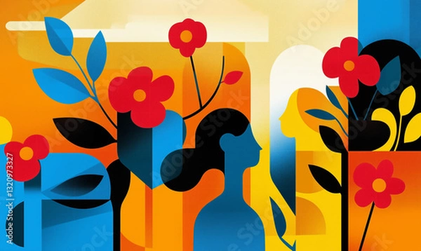 Fototapeta Abstract composition showcasing bold color; geometrical forms, representing bright and colorful springtime