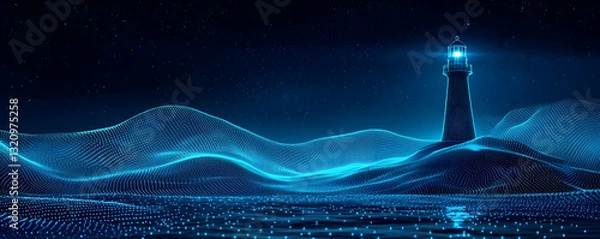 Obraz Night lighthouse, digital landscape, guidance