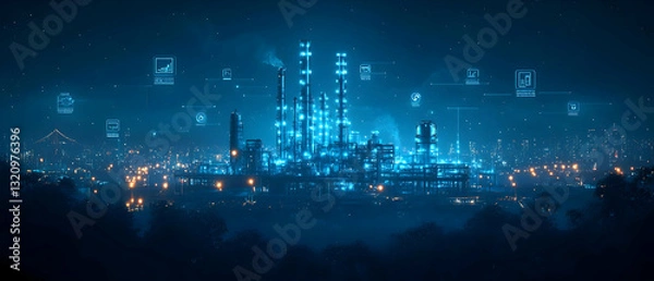 Obraz Smart factory at night, data flows