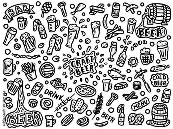 Obraz set of hand drawn beer doodles