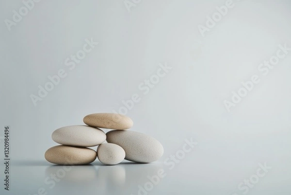 Fototapeta Smooth pebbles stacked harmoniously against soft, serene backgro