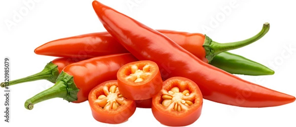 Obraz Red hot chili peppers with fresh green and yellow peppers isolated on a white background