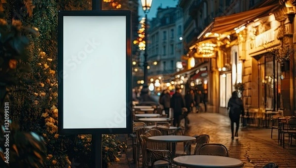 Fototapeta Blank Advertisement Panel in a Parisian Street at Night