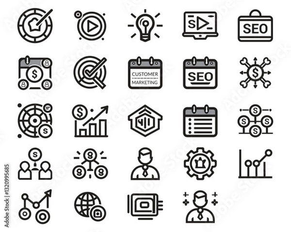 Fototapeta Business and Digital Marketing Icon Set. SEO and Financial Growth Icon Pack