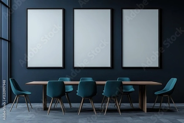 Fototapeta Modern dining room with empty frames