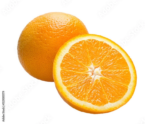 Obraz Fresh orange with juicy segments, sliced open to reveal vibrant color and texture. Perfect for healthy snacks or refreshing drinks