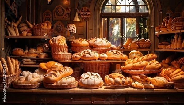 Obraz 丸い窓のパン屋