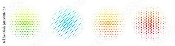 Fototapeta Halftone effect dotted gradient colorful circles set. Isolated vector dotted spots technology design elements