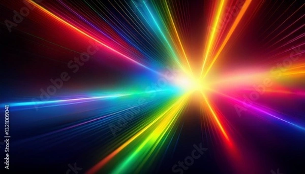 Fototapeta Vibrant Blurred Rainbow Light Effect. Dynamic, lens refraction & crystal on black. Energetic, abstract, luminous design