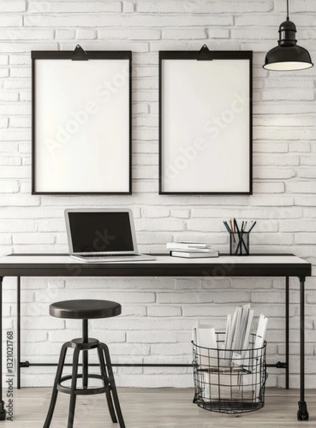 Fototapeta Modern workspace with blank frames (1)
