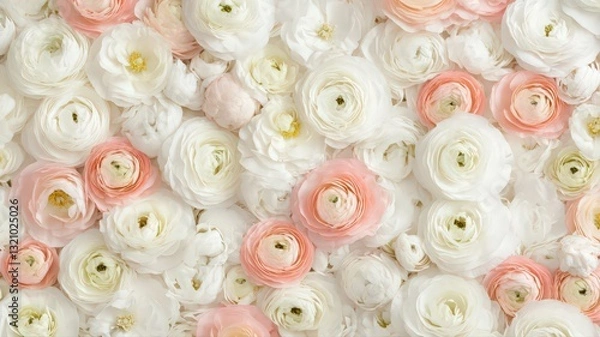 Obraz Peach and White Ranunculus Flower Background