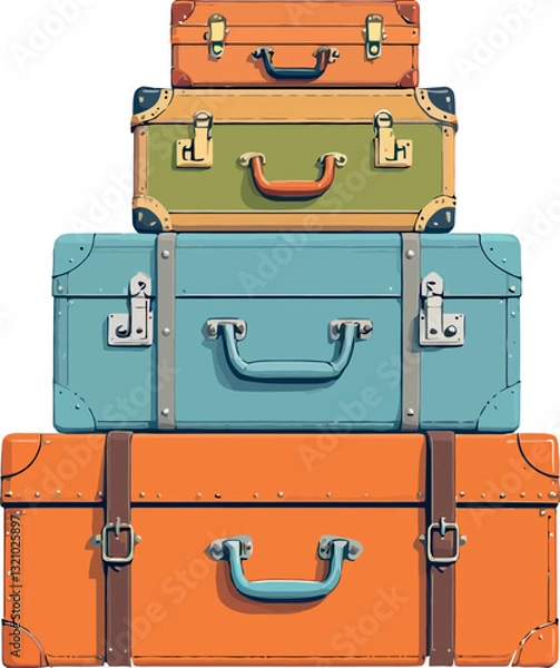 Fototapeta Vsai four retro suitcases ready for a long journey full of adventures