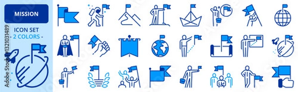 Fototapeta Icons in two colors about mission. Business concepts