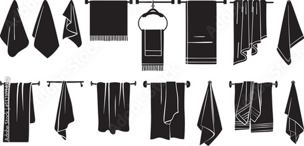 Fototapeta Towel Vector Set: Black Silhouettes Isolated on White Background