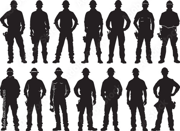 Fototapeta Construction Worker Silhouettes Vector Illustration on White Background