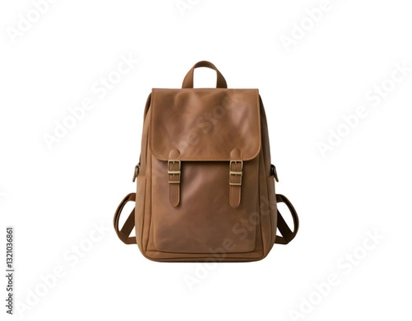 Fototapeta Brown leather backpack isolated on transparent background
