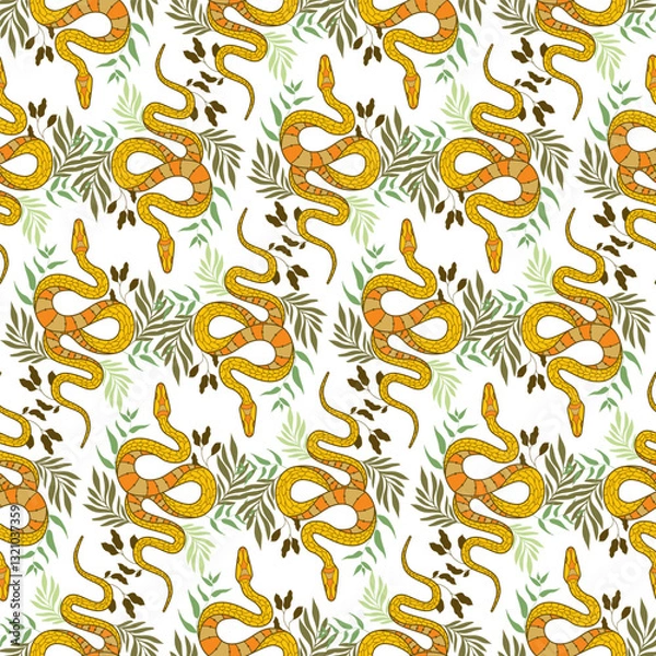 Fototapeta Intricate snake pattern design featuring vibrant colors and lush foliage elements