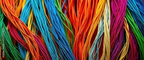 Fototapeta Intricate colorful threads arranged in a creative composition, craft, sewing
