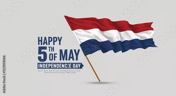 Fototapeta Happy 5th of May - Independence Day text, background Netherlands flag
