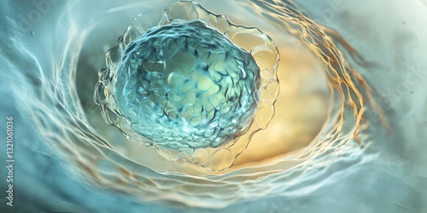 Fototapeta Close-up of Cancer Cell Under Microscope, Scientific Image of Cancer Cell in Laboratory, 3D Render of Cancer Cell with Genetic Data

