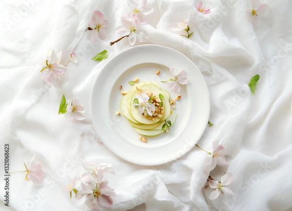 Fototapeta breakfast setting with light apple salad	