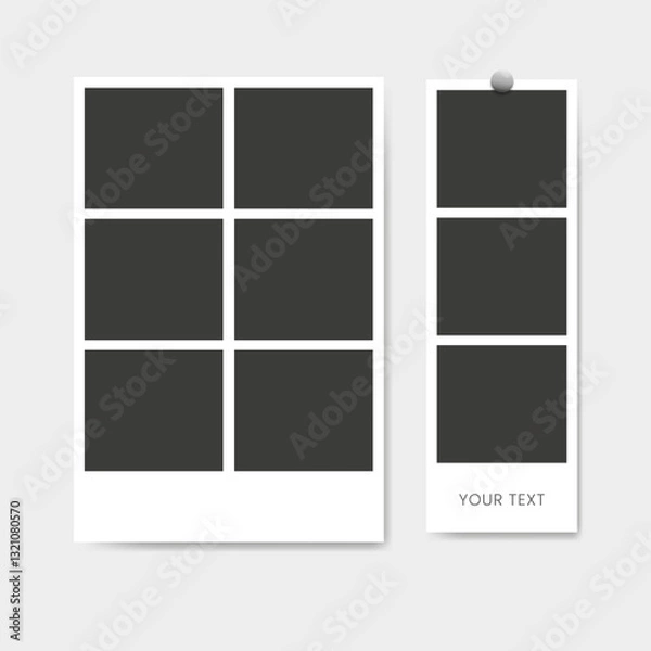 Fototapeta Instant photo booth strip, blank frames, nostalgic snapshots.