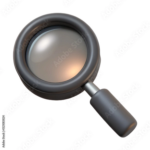 Obraz black magnify icon search icon plastic 3D render, Magnifying glass icon, metallic gray handle, circular lens