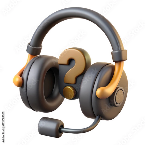 Obraz support centre icon help online icon plastic 3D render, 3D rendering, gaming headset, question mark icon, microphone boom, ear cushions, 