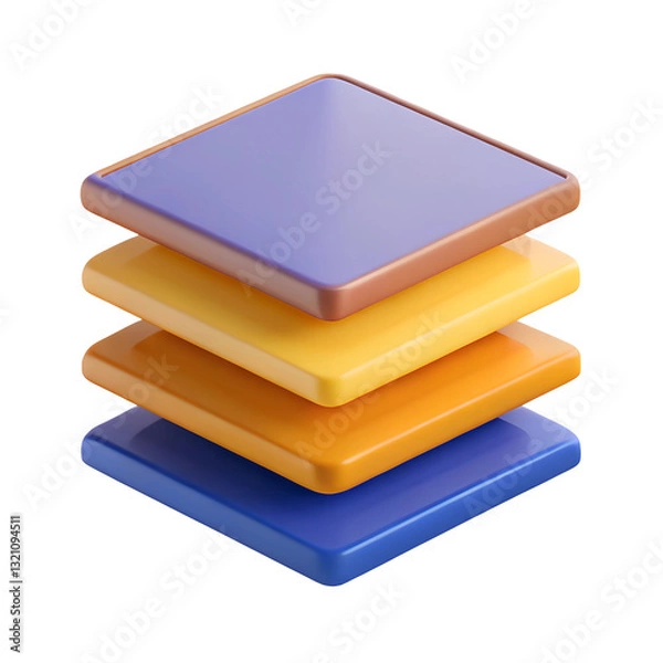 Fototapeta layer icon plastic 3D render Stacked layers, isometric view, clean lines, smooth surfaces, abstract 