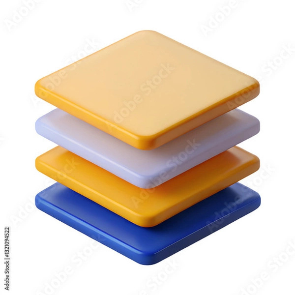 Fototapeta layer icon plastic 3D render Stacked layers, isometric view, clean lines, smooth surfaces, abstract 