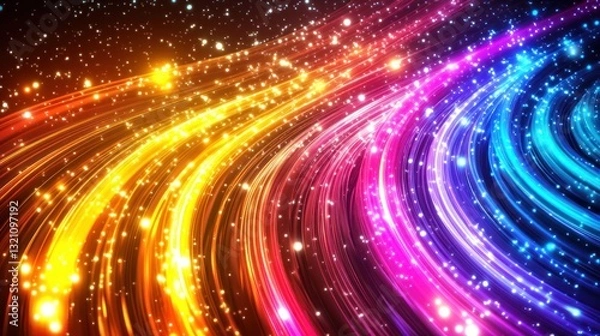 Fototapeta Abstract Glowing Light Trails with Starry Effect and Rainbow Colors
