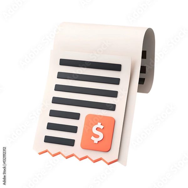 Obraz 3D icon, Receipt A printed receipt, symbolizing proof of purchase or billing