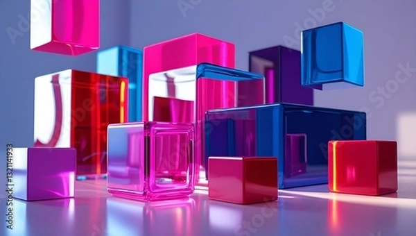 Fototapeta Abstract 3D cube pattern blends pink and purple geometric shapes