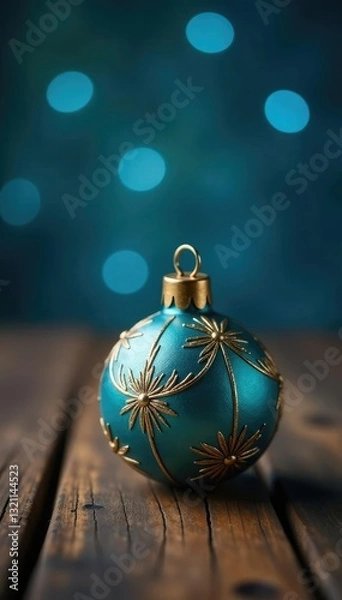 Obraz Ornament with Blue Bokeh on Wooden Background, ornament,, natural