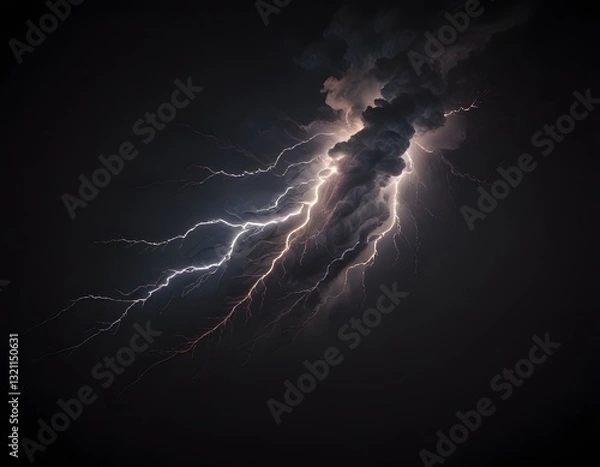 Fototapeta lightning effect thunder strike isolated on a black background