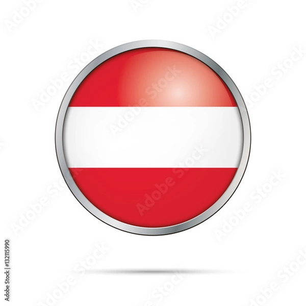Fototapeta Vector Austrian flag Button. Austria flag in glass button style with metal frame.