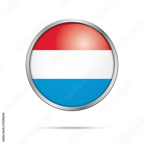 Fototapeta Vector Luxembourgish flag Button. Luxembourg flag in glass button style with metal frame.