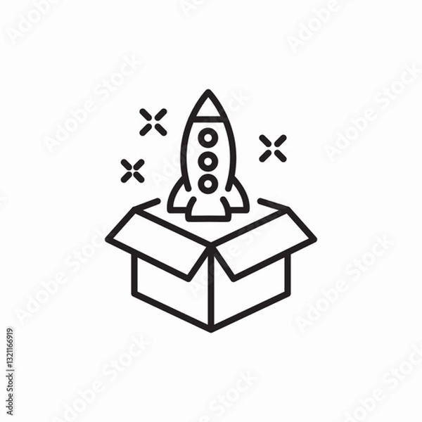 Fototapeta Rocket box launch icon vector sign
