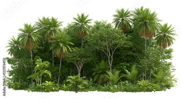 Obraz Green tropical forest plants, tropic jungle, cutout png isolated on white or transparent background. Clipping path with cut-out.