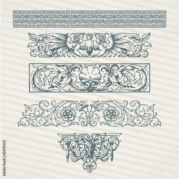 Obraz Decorative elements in vector collection with retro ornament pattern in antique roman and baroque style