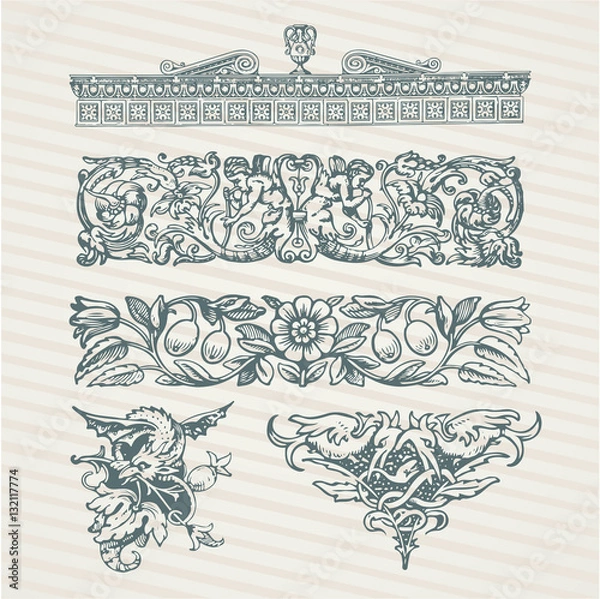 Obraz Decorative elements in vector collection with retro ornament pattern in antique roman and baroque style