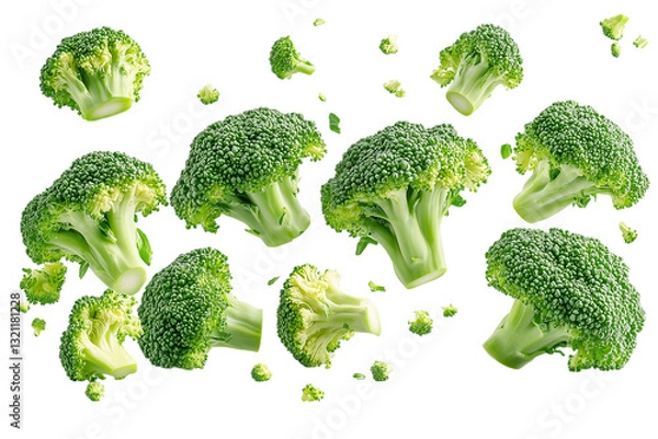 Fototapeta Broccoli falling floating isolated on transparent background