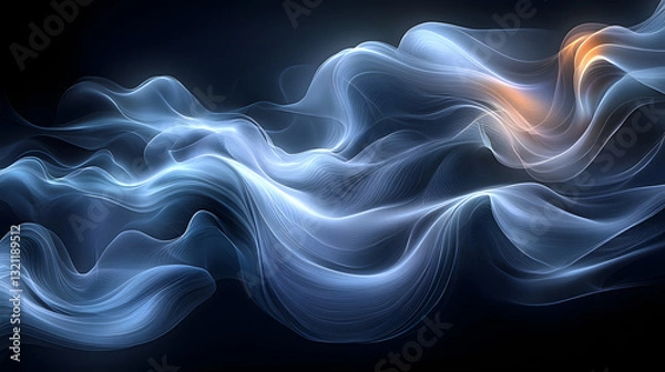 Fototapeta Abstract Blue Waves Flowing Dynamically, Glowing Energy Swirls, Serene Visuals