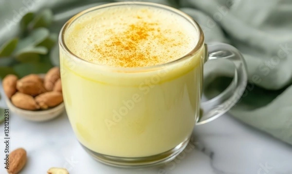 Obraz Creamy Golden Turmeric Latte with Almonds