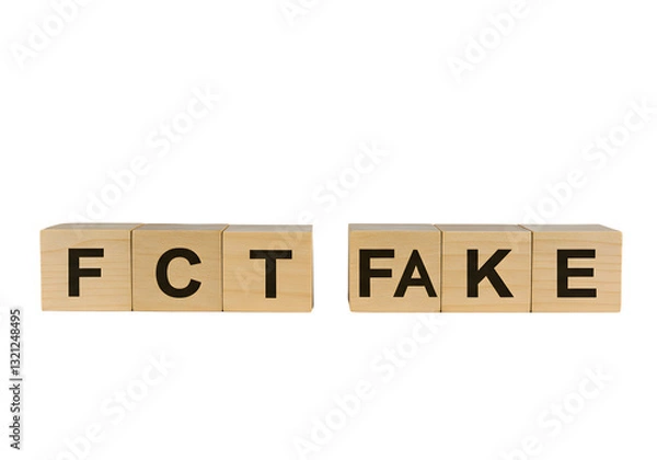 Fototapeta Fact versus fake written on wooden blocks on a Transparent Background