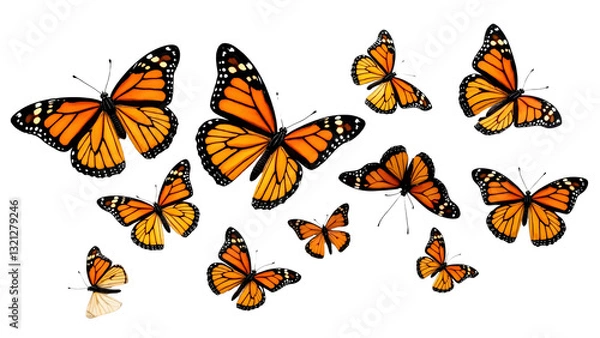 Fototapeta A Stunning Collection of Monarch Butterflies Isolated on Transparent Background for Nature and Wildlife Projects