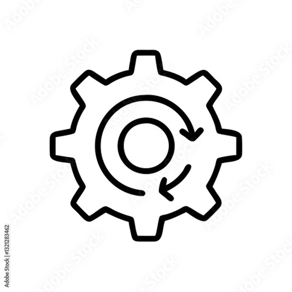 Fototapeta Gear icon with circular arrow illustrating motion and mechanical processes for engineering concepts with copy space